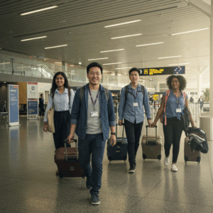 International students arriving